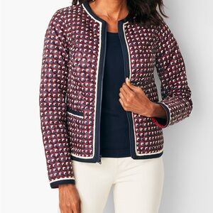 TALBOTS Red Blue Quilted Zip Front Lightweight Reversible Jacket Size MP
